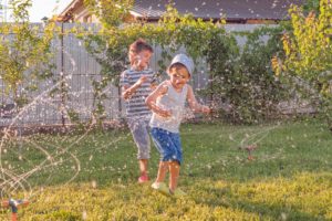 Children playing in back yard